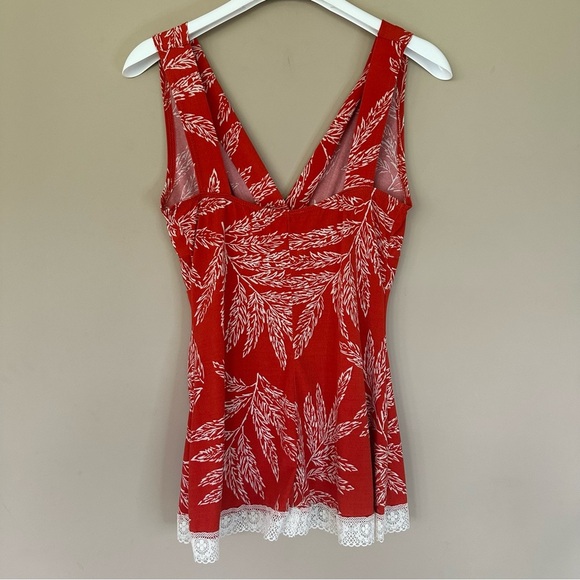 Y2K Babydoll Tank Top Women M Red White Floral Lace Floral 1990s V-neck Vintage - Picture 5 of 7